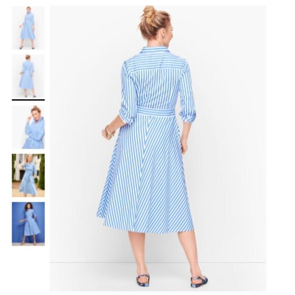 TALBOTS | Blue White Classic Poplin Shirtdress Vertical Stripe 6 - Picture 11 of 12